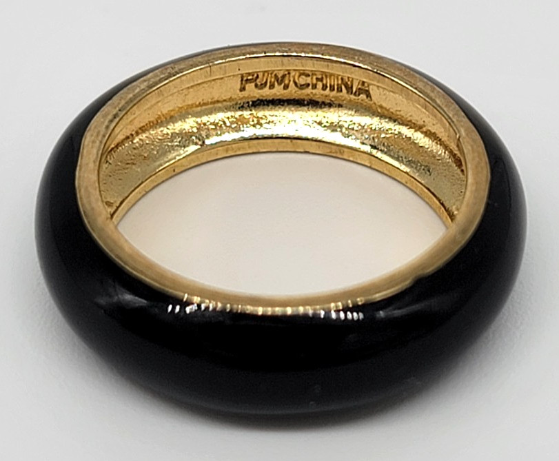 Gold Tone Ring Set Lot of 2 Size 5 Black Enamel Band Stackable Toe Rings Shiny!