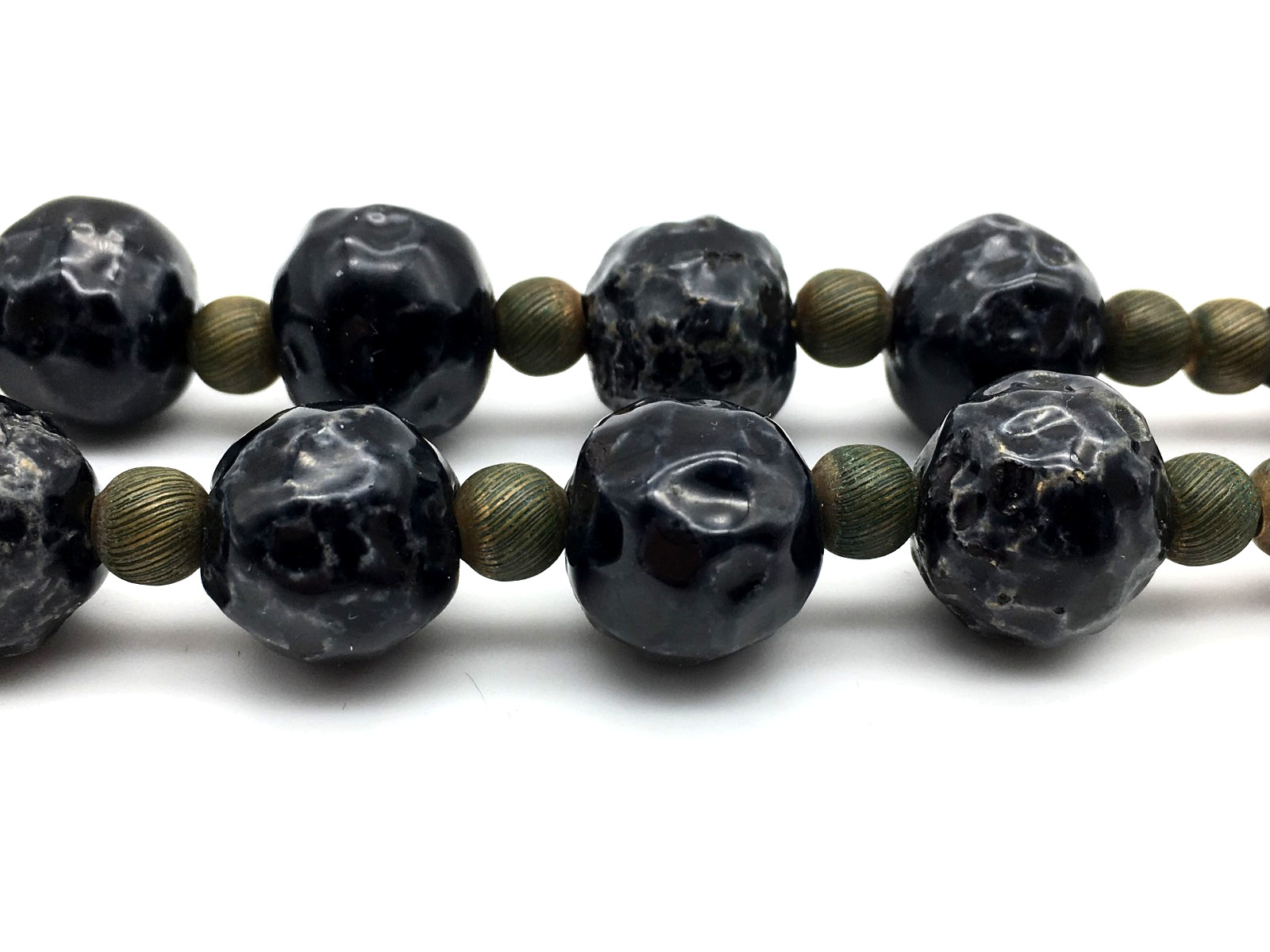 Miriam Haskell Signed Black Ceramic Cone Wood White Art Glass Beads 24″ Necklace
