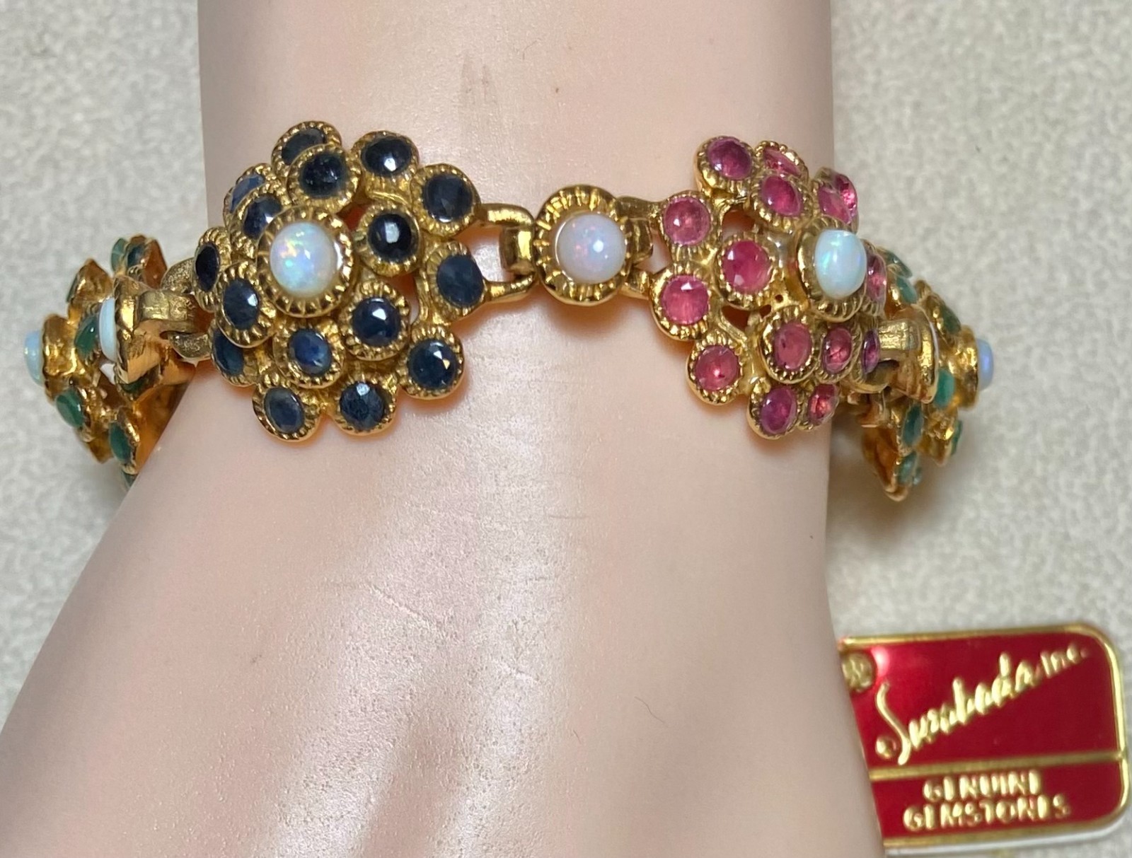 AUTHENTIC SWOBODA BRACELET ~ GENUINE RUBY, SAPPHIRE, EMERALD, OPAL ~ ONLY ONE!