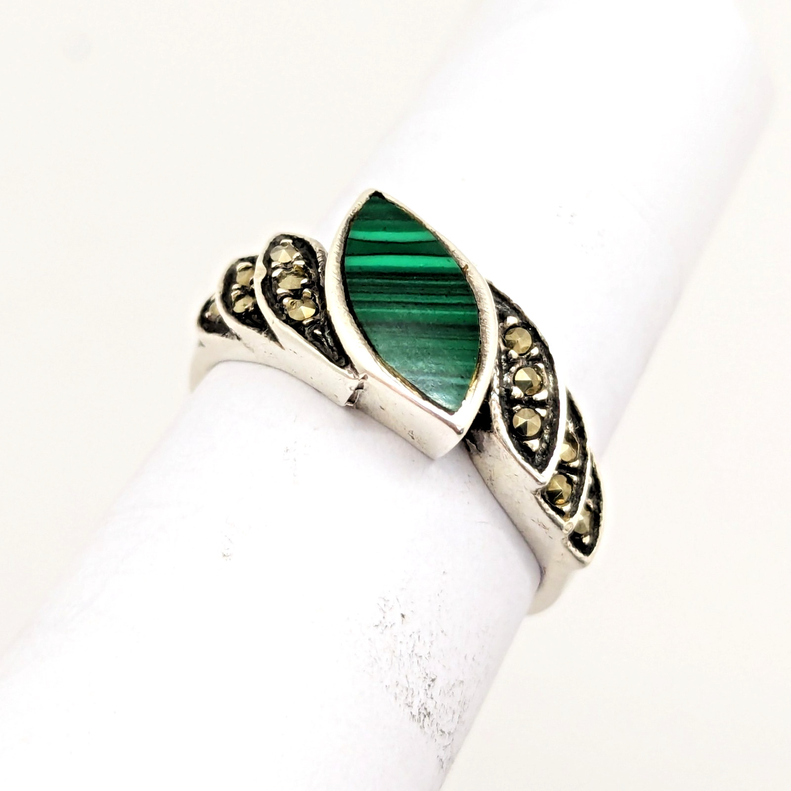 Vintage Elegant RING Silver 925 with Malachite stone -size: 7.25US (17.5mm)| #30