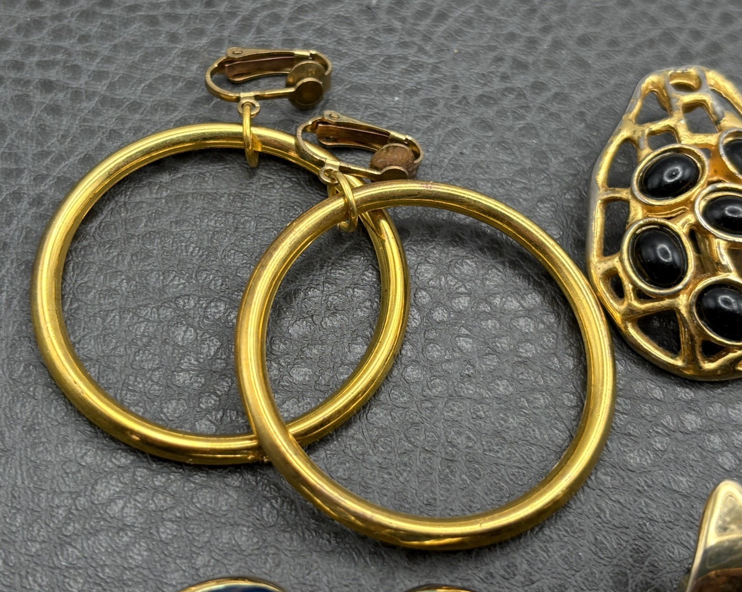 VINTAGE 60’s – 80’s Gold Tone EARRINGS Hoops 1 Monet Enamel CLIP LOT READ