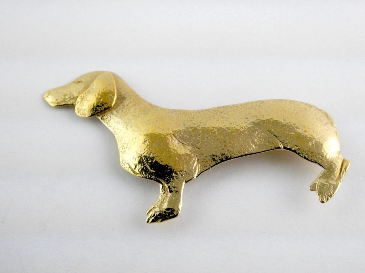 Courtney Peterson Gold Plated Metal Dachshund Dog Pin Brooch 2 3/8 Inches