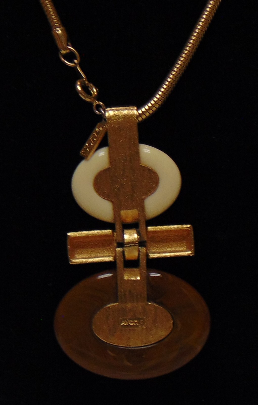 AVON Round Articulated Cream and Brown with Gold Tone Pendant Necklace