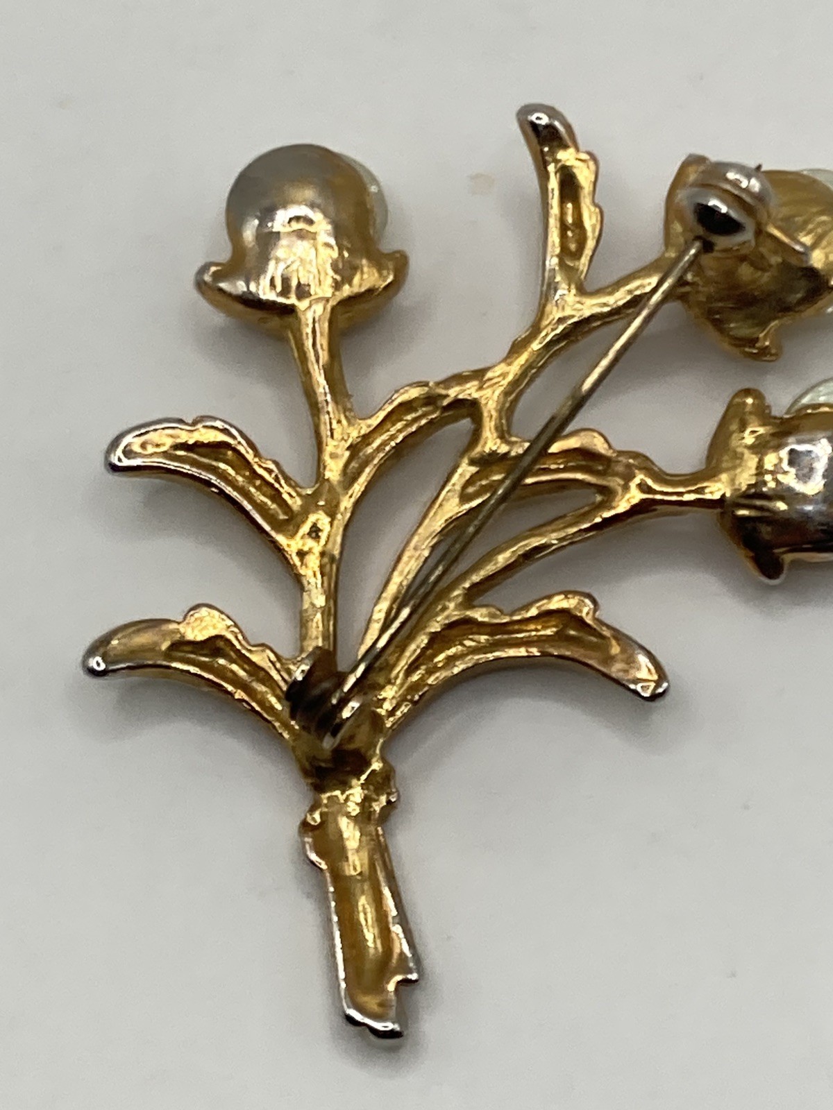 Vintage Gold-tone Faux Pearl Floral Bouquet Brooch