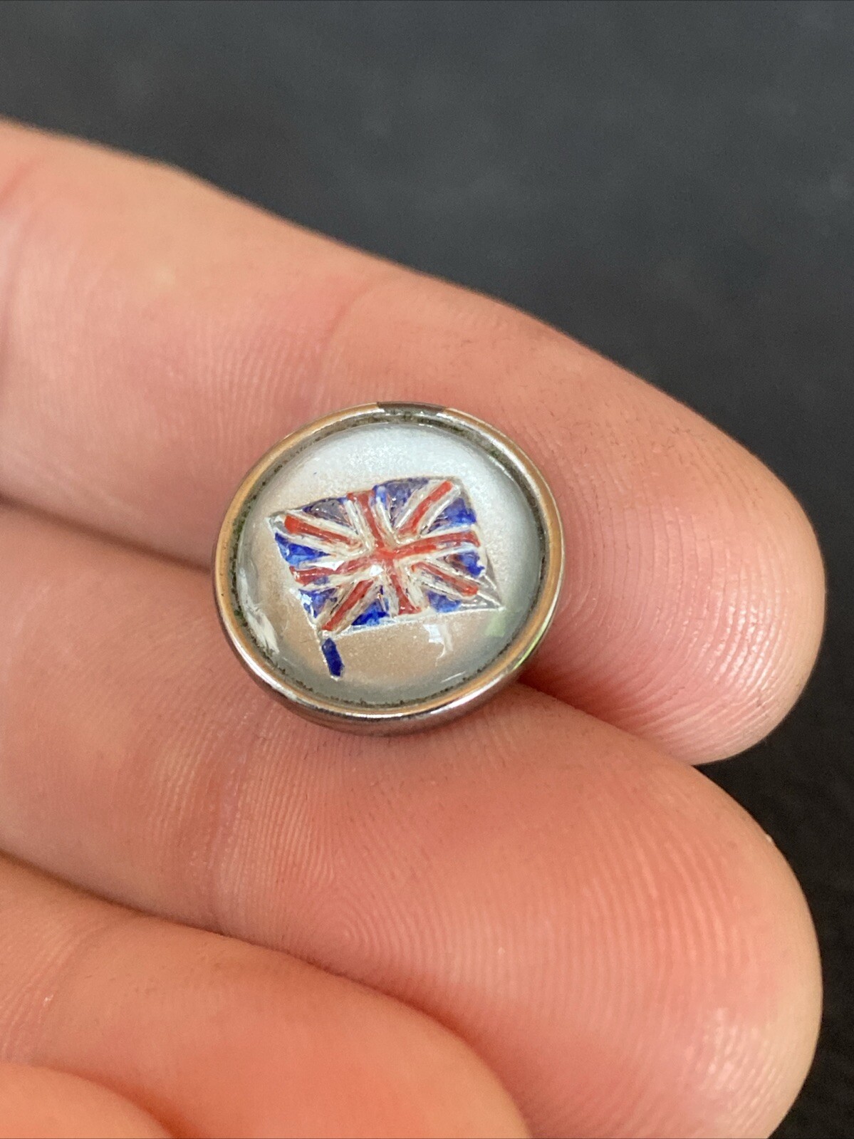 Antique Bubble Goofus Glass Reverse Painted Carved Intaglio British England Flag