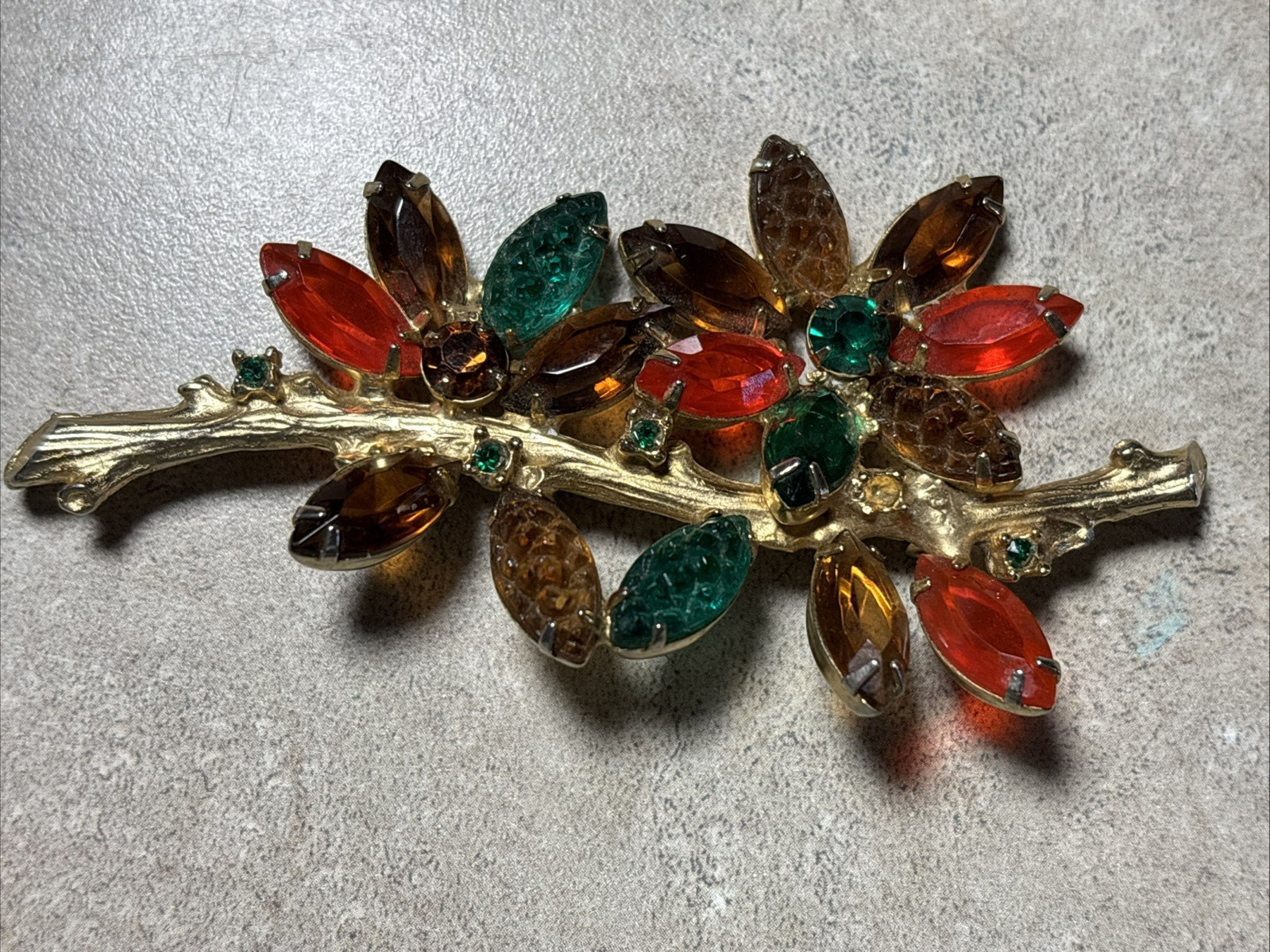 Vintage Fall Colors Flowers w/Leaves Brooch Repair or Use for Repairs Unsigned
