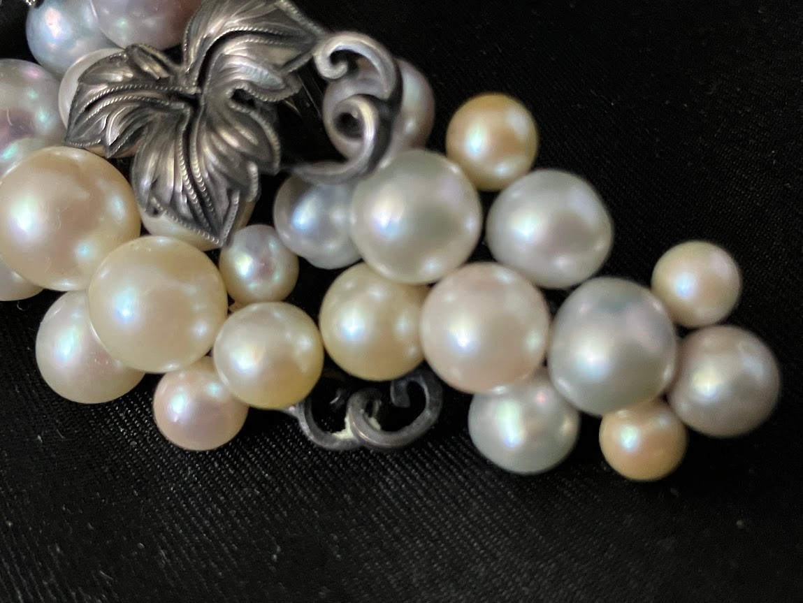 Vintage Sterling Silver Pearl Brooch 27 Multicolor Grape Vine Cluster 20g Tested