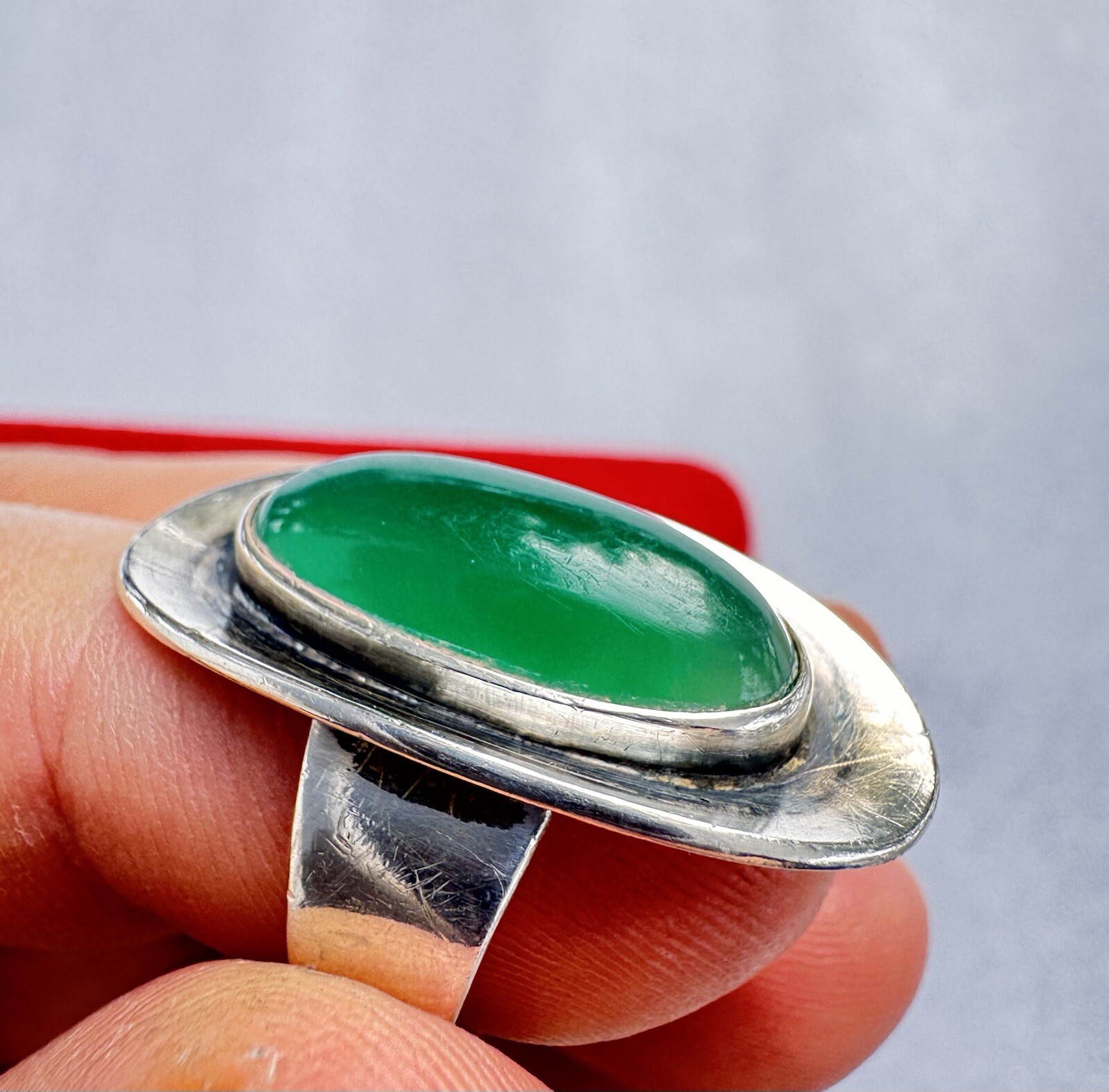 Stunning Niels Erik N.E. FROM Denmark Sterling Silver & Chrysoprase Ring
