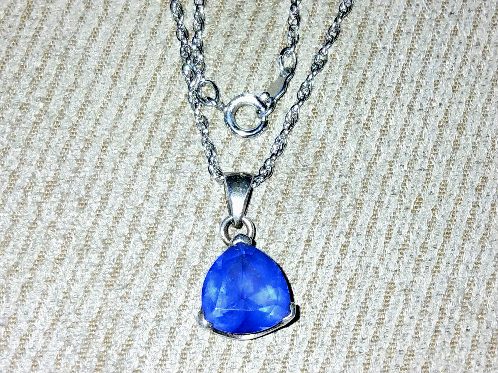 VINTAGE 60s JG JEWELRY STERLING SILVER SAPPHIRE PENDANT +ACO 925 CHAIN 80s 90s