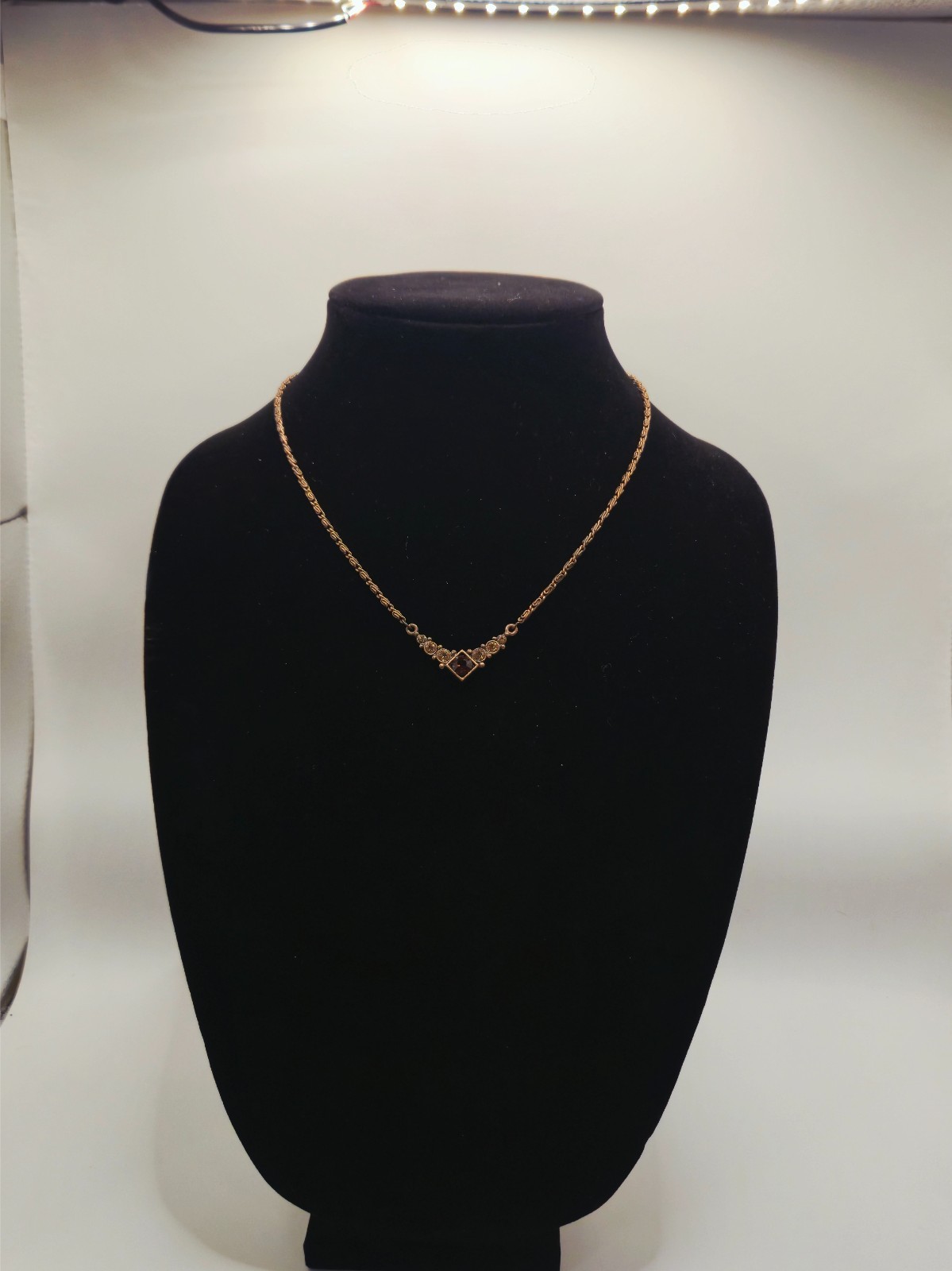 Signed 1928 Gold Tone Amber Rhinestone Necklace Art Deco Vintage Style Crystal