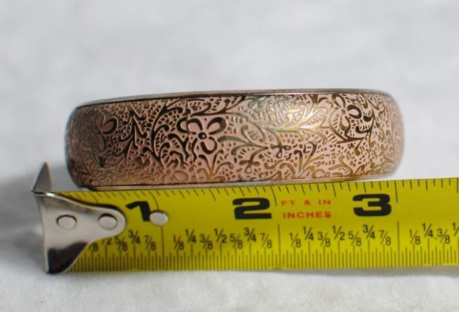 Vintage Rose Gold Copper Tone Wide Floral Pattern Bangle Fashion Bracelet 6 in