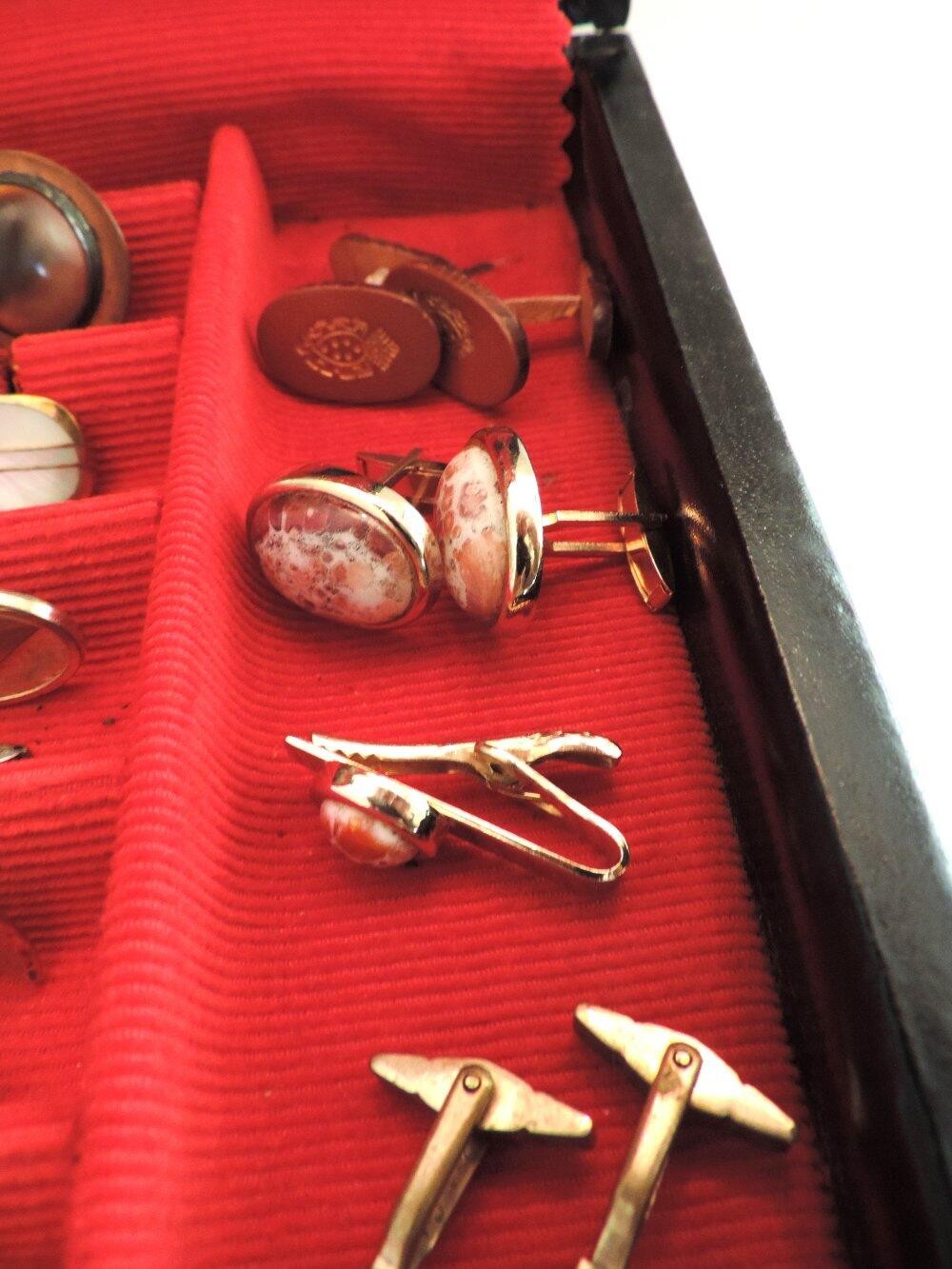 Vtg Lot #3 Men’s Jewelry Box Cuff Links Tie Clips Swank Kreisler Craft Unsigned