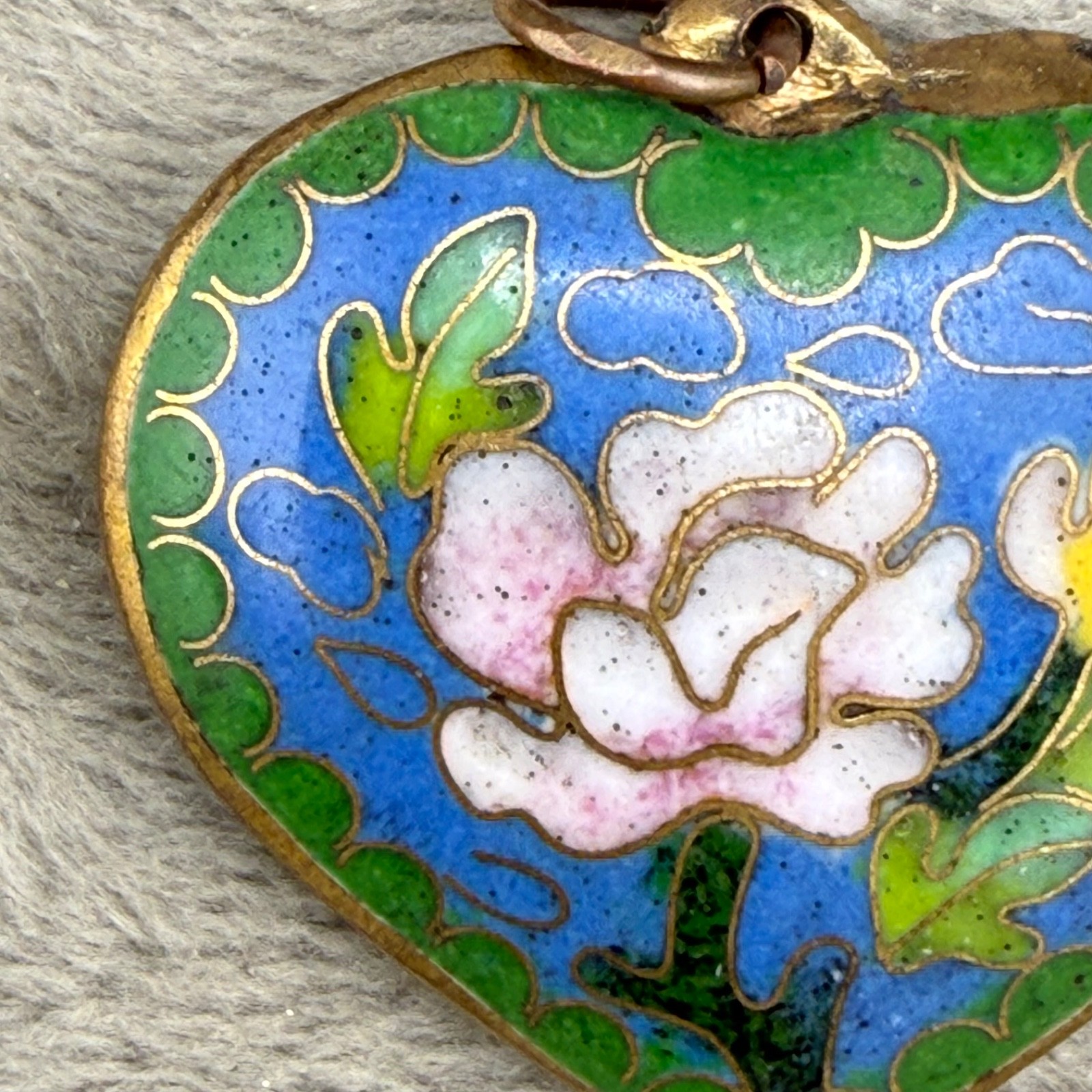 Vintage Cloissone Heart Pendant Gold Tone Enamel Puff Heart Reversible
