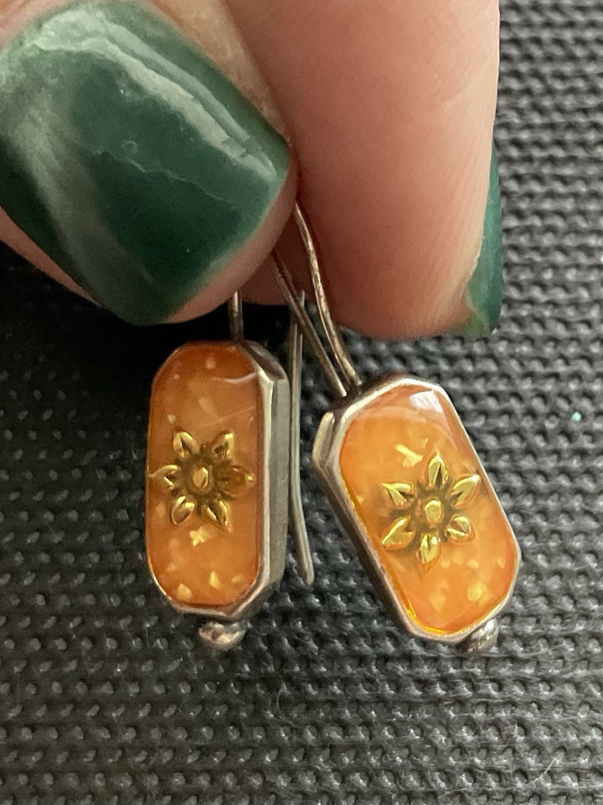 Vintage Carolyn Pollack 925 Sterling Silver Gemstone Earrings Flower Design