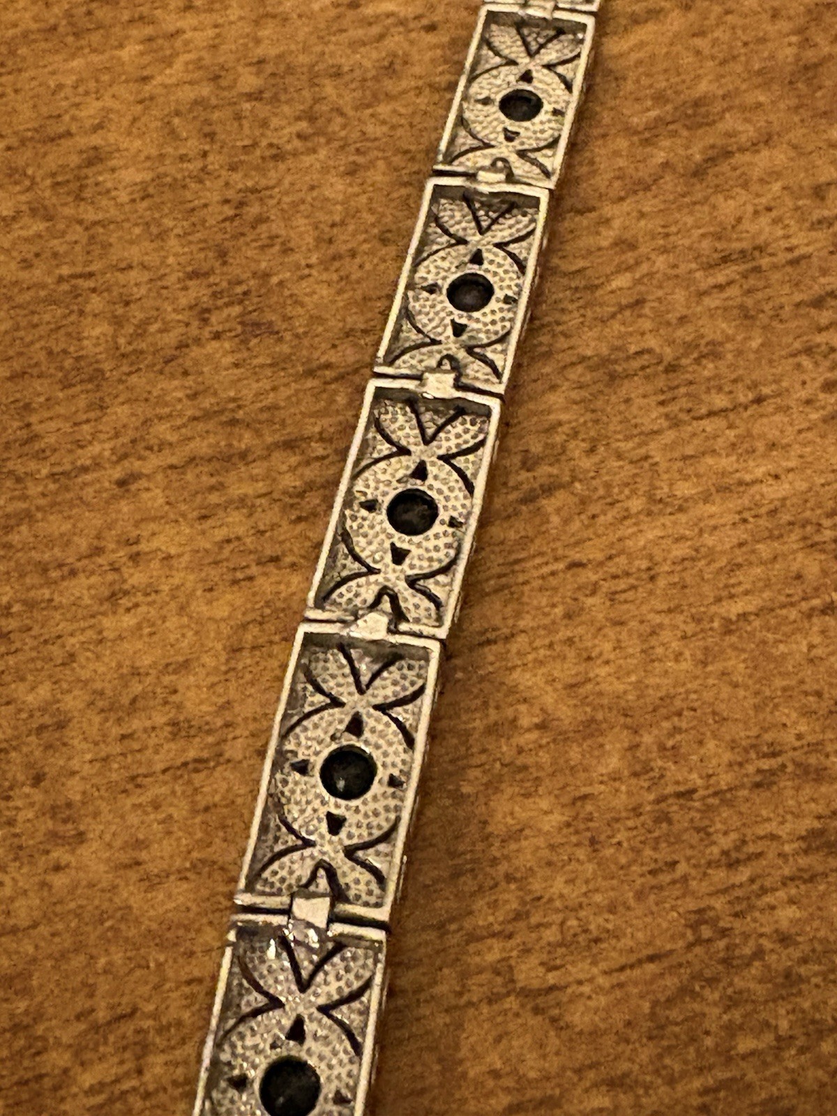 VINTAGE DBJ Signed STERLING & Sapphire Art Deco Style BRACELET! 7 Inch 9mm Wide