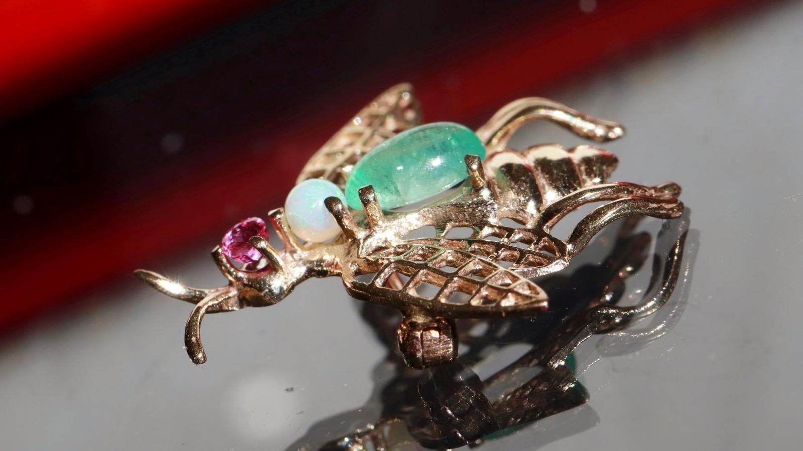 14k yellow gold brooch 0.90ct natural multi gemstone 0.97″ bee pin 2.24gr N3140