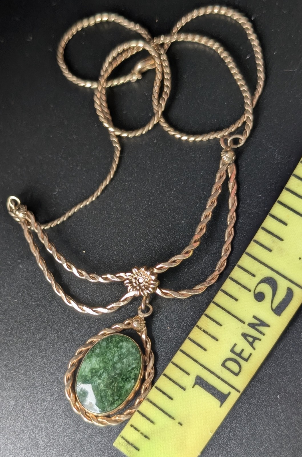 Antique R.F. Simmons 12K Gold Fill Nephrite Jade Festoon Necklace Edwardian Styl