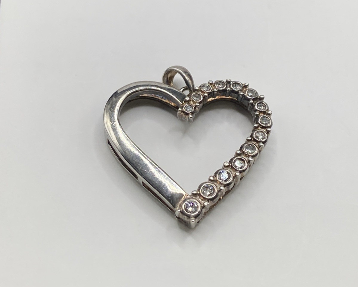 Vintage ZRW Sterling Silver Clear Stone Heart Pendant