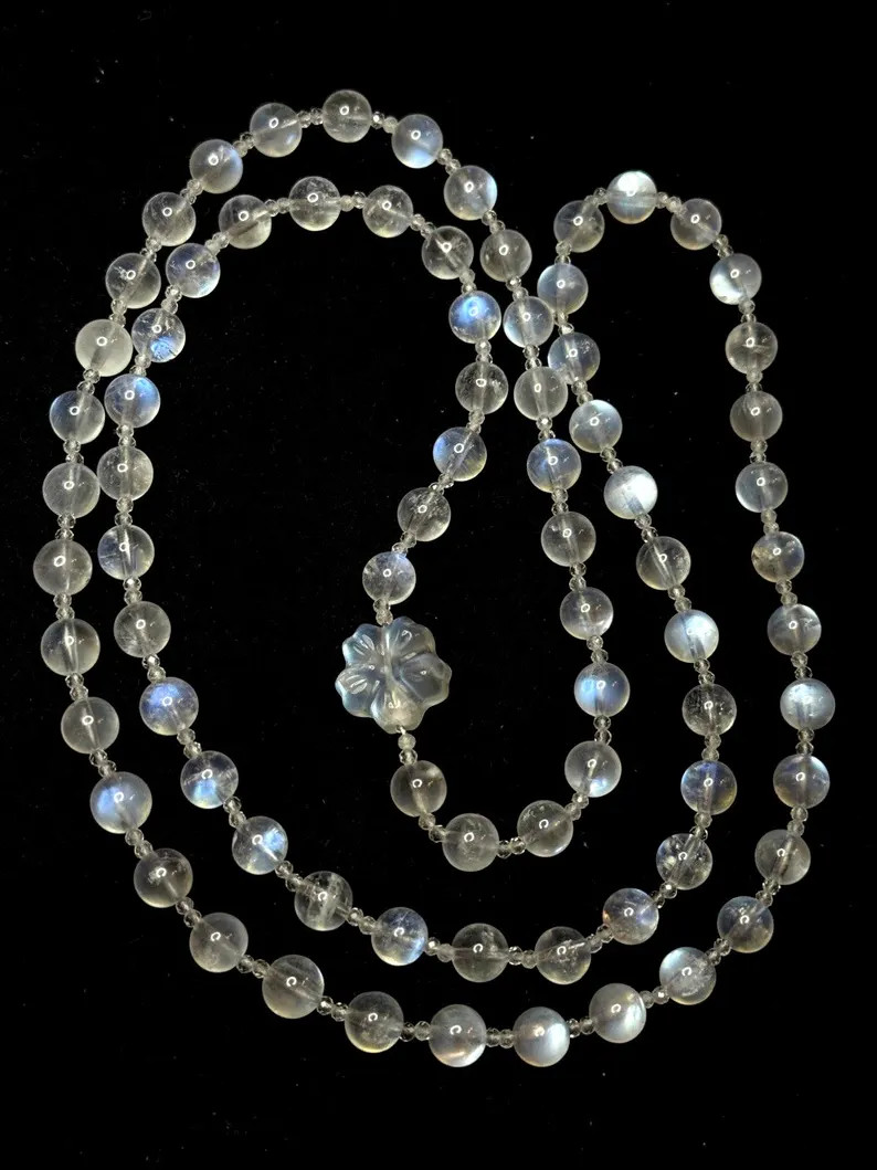 necklace moonstone rock crystal Art Deco style