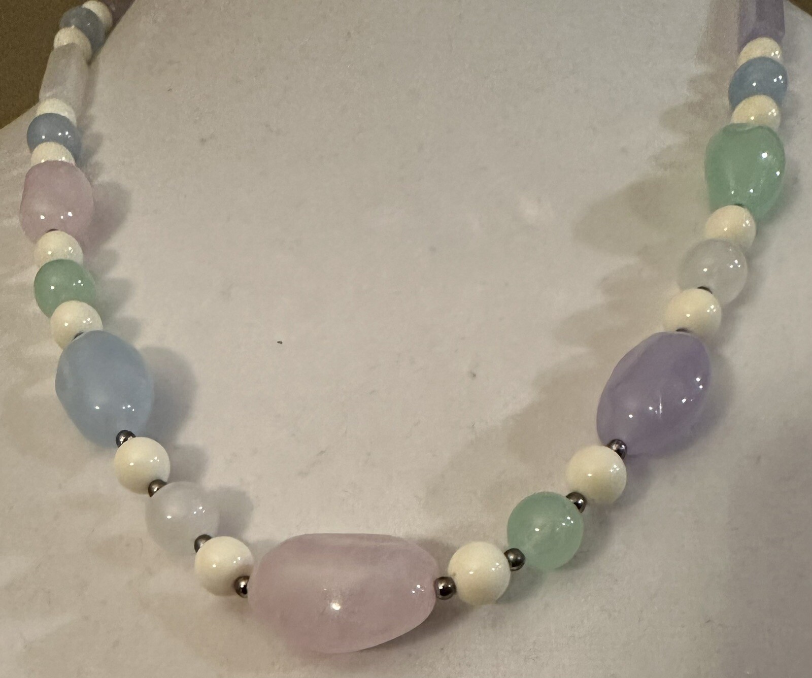 Vintage Pastel Lucite Pastel Beaded Necklace, Spring, Easter Colors, 24”