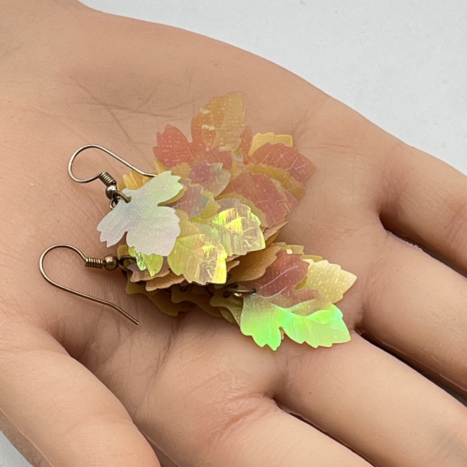 Vintage Iridescent Maple Leaf Earrings Acrylic Cluster Dangle Fall Colors