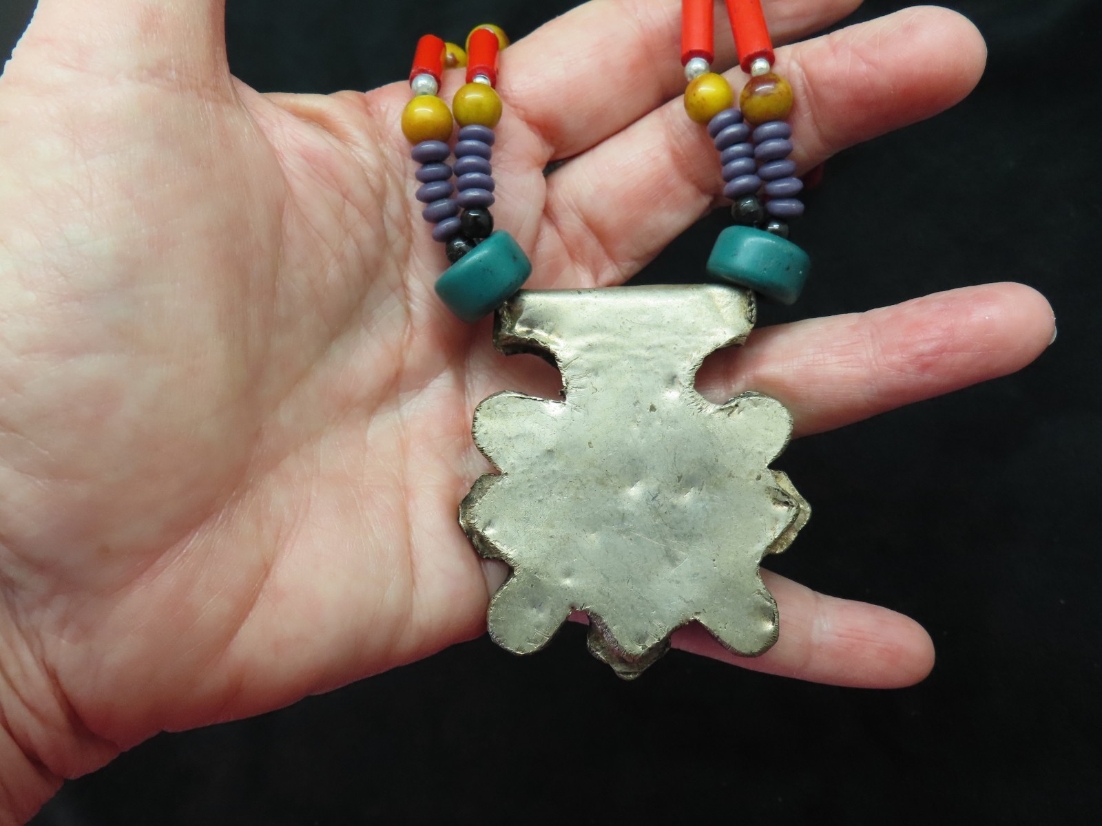 Vintage 1980’s Berber Cross Multi Bead Necklace WAY Interesting