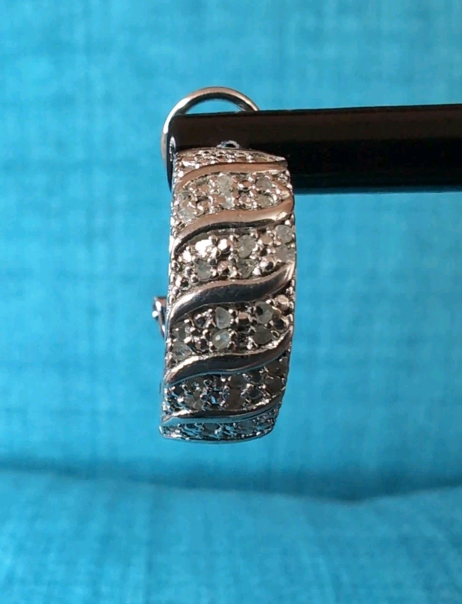 Vintage DBJ 925 Sterling Lab Grown Diamond Omega Half Hoop Earrings
