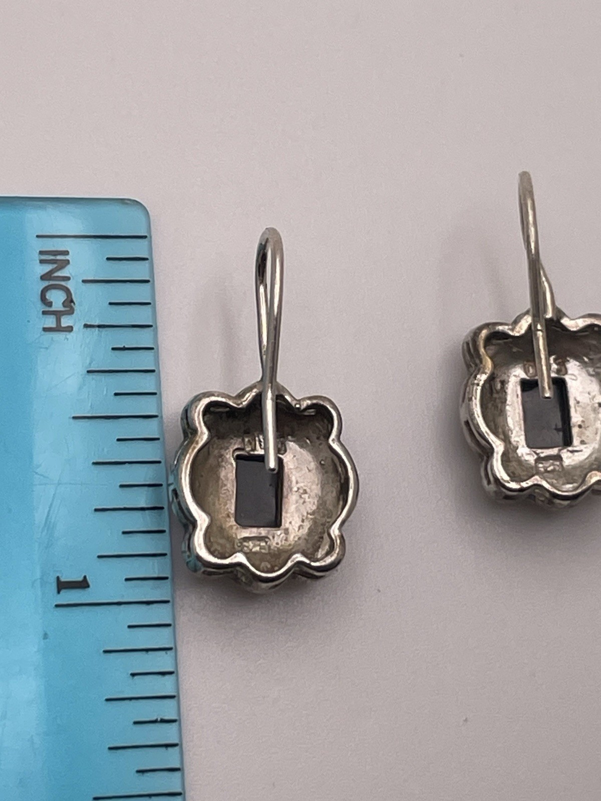 Vintage Sterling Silver 925 Onyx Marcasite Hook Earrings Dee Berkley DBJ 7/8”