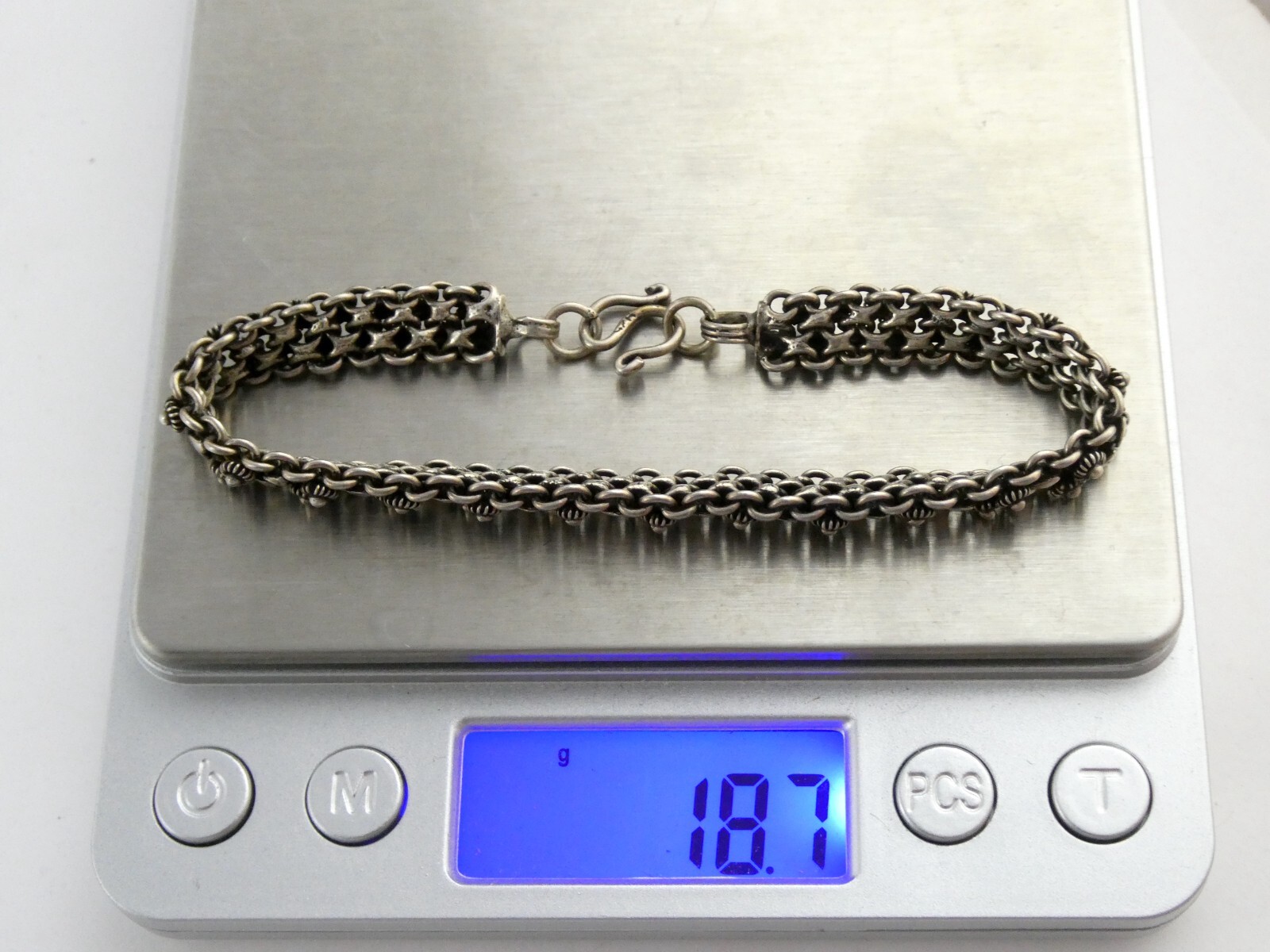 Vintage Hearts and Flowers Pattern Chain Bracelet 925 18.7g 7.5 Inch Length