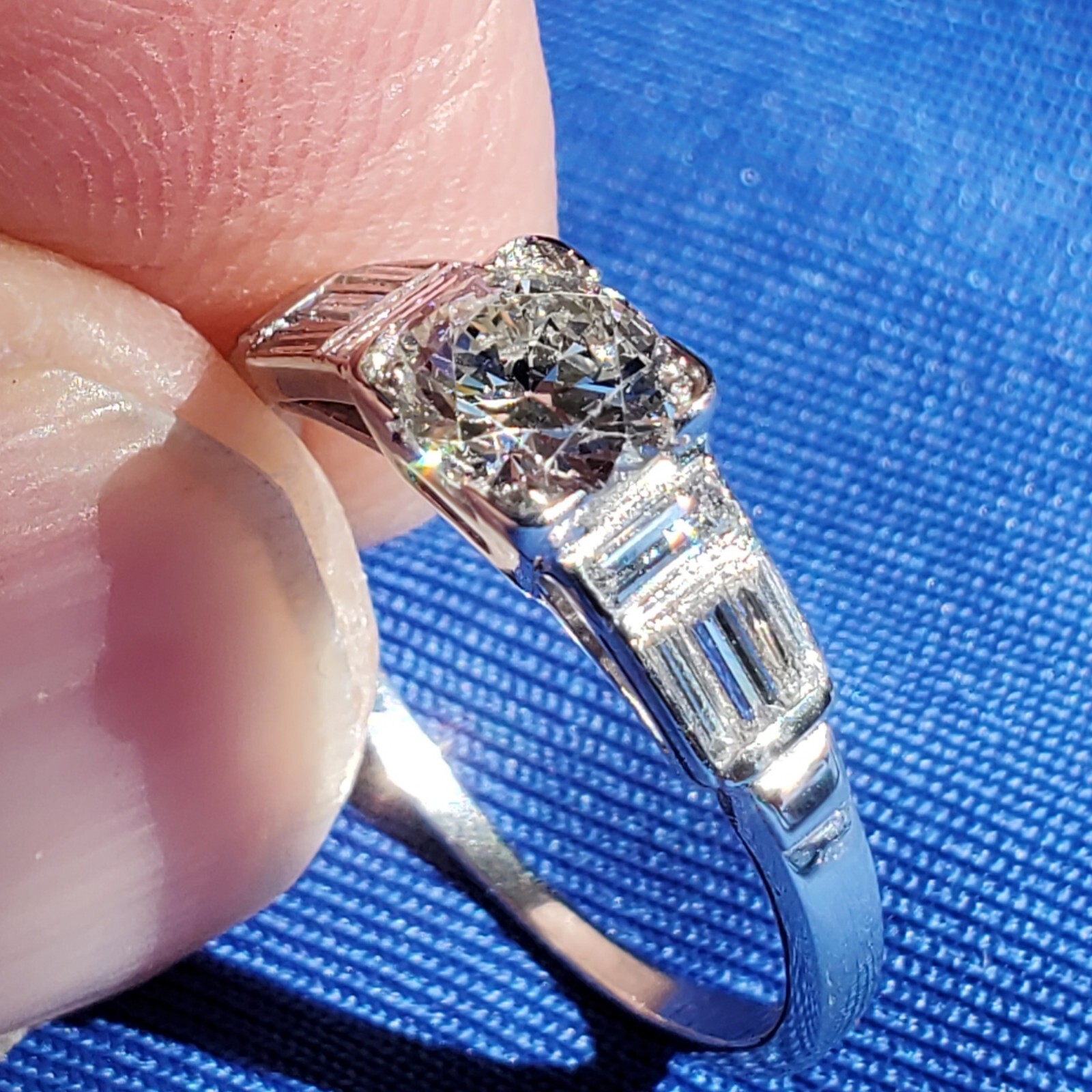 Original EARTH MINED DIAMOND Art Deco Engagement Ring SOLID PLATINUM Solitaire