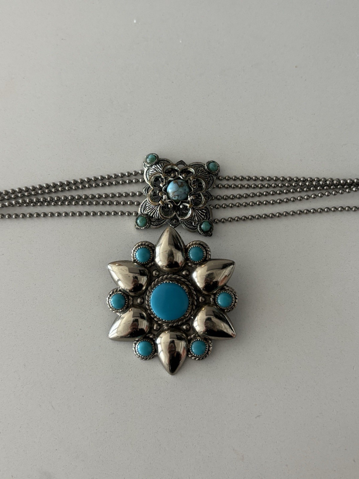 Vintage Southwestern Turquoise Choker Necklace & Matching Brooch Set