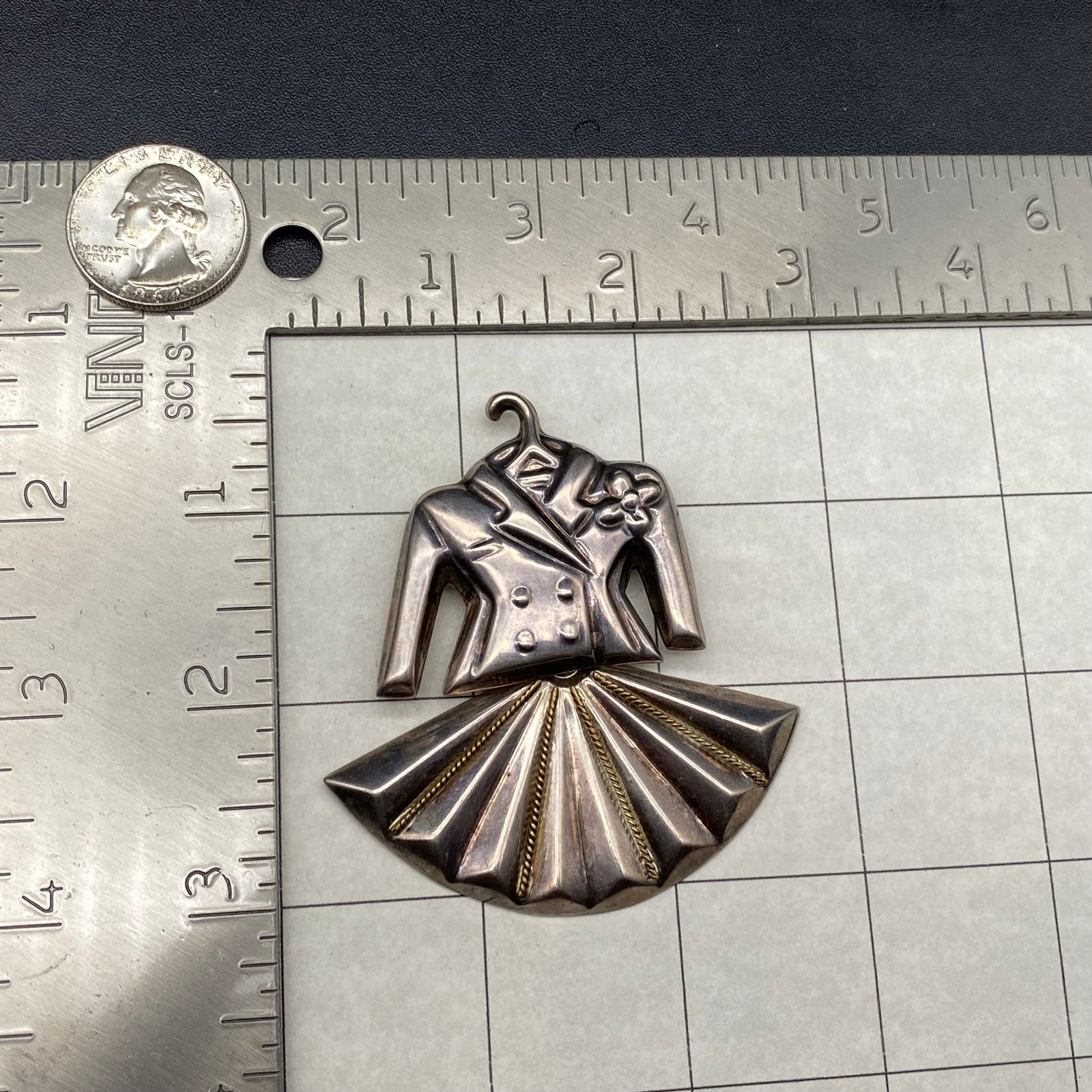 Vintage Mexico Lady Suit Movable Dress Sterling Silver Pin Brooch