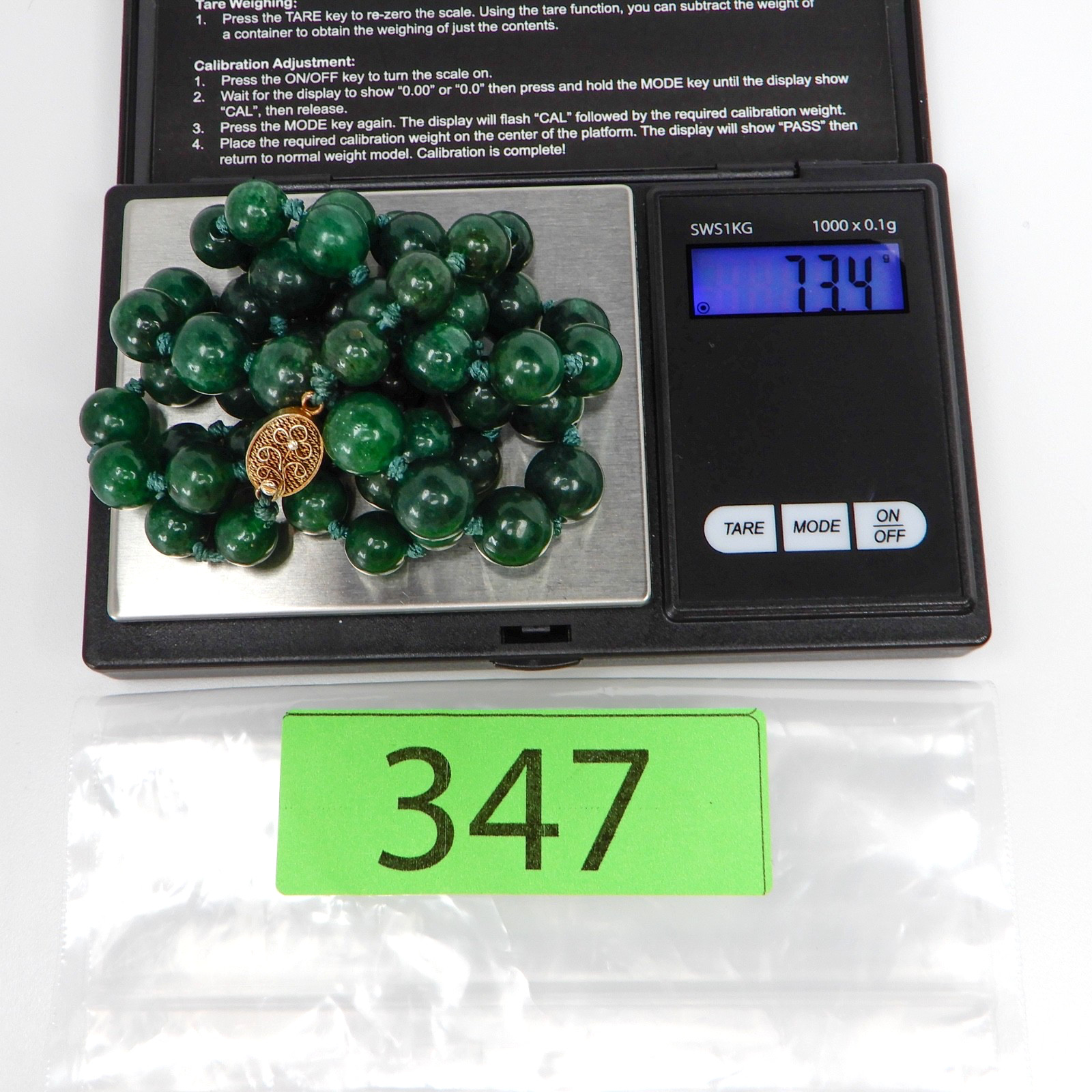 Vintage Green Jade Knotted Graduated Bead Necklace 26” 925 Silver Filigree Clasp