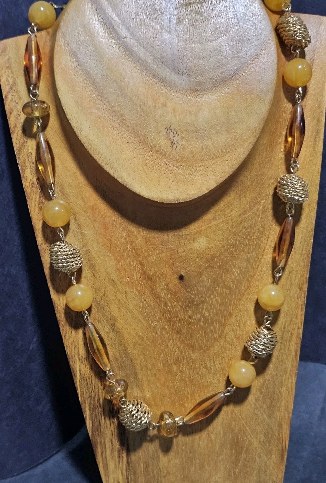 Estate Lot 5 Earth Tone Acrylic Lucite Shell Brass Accent Beaded Necklaces