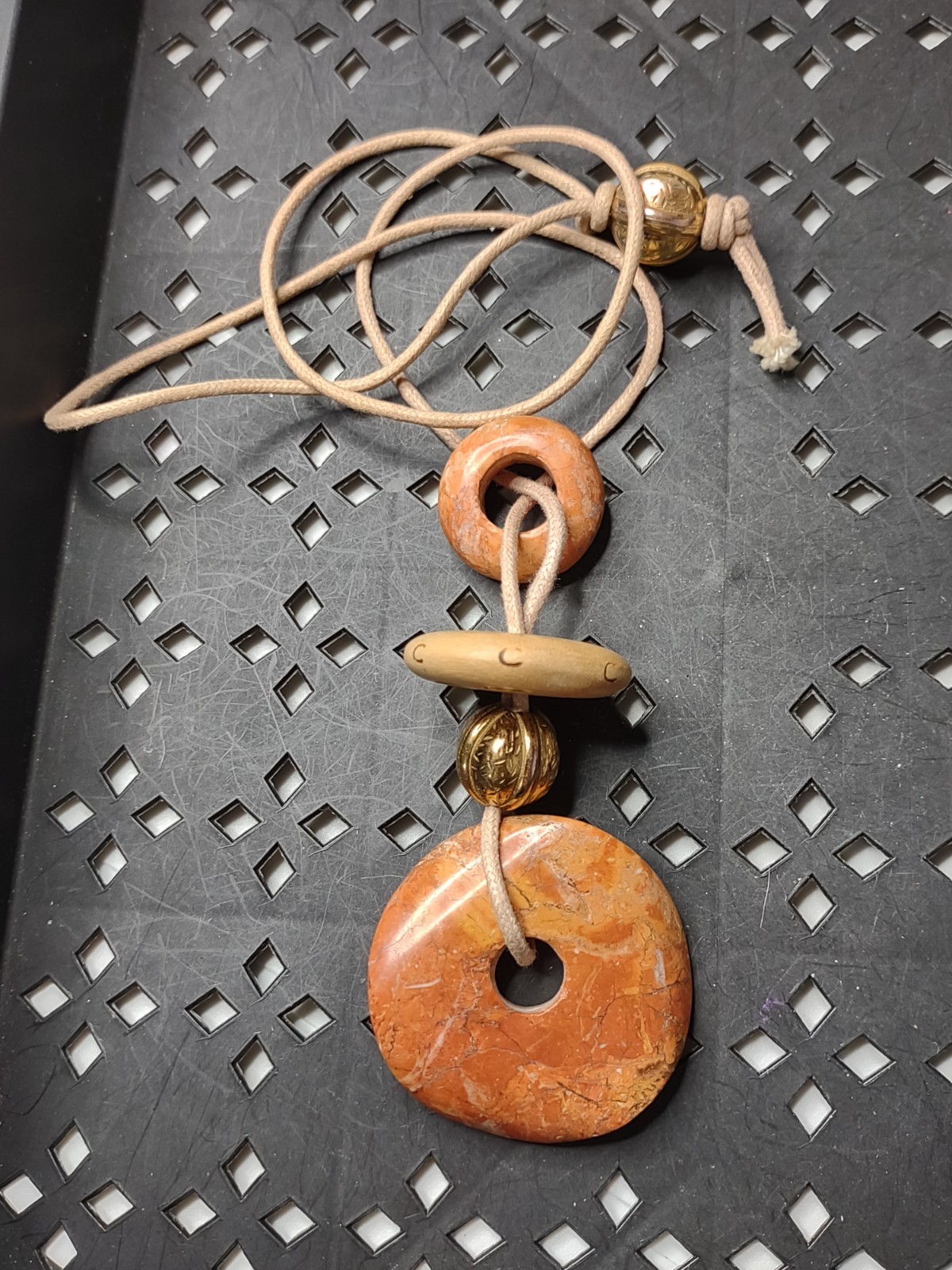 Heavy Vintage Donut Shaped Stone Bead Pendant Necklace