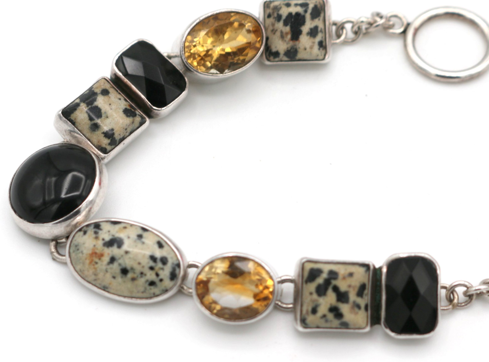 AKR Amy Kahn Russell 925 Sterling Silver Dalmatian Jasper Citrine, Onyx Bracelet