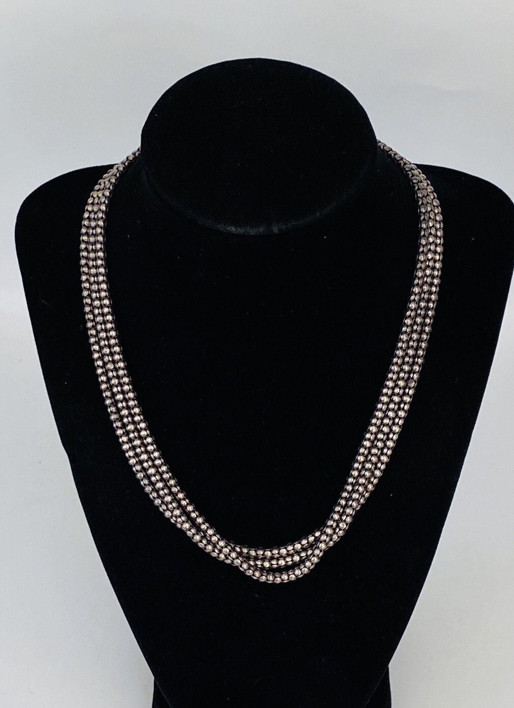 Vintage Italy Sterling Silver 3-Strands Popcorn Chain Toggle Necklace 36-Grams