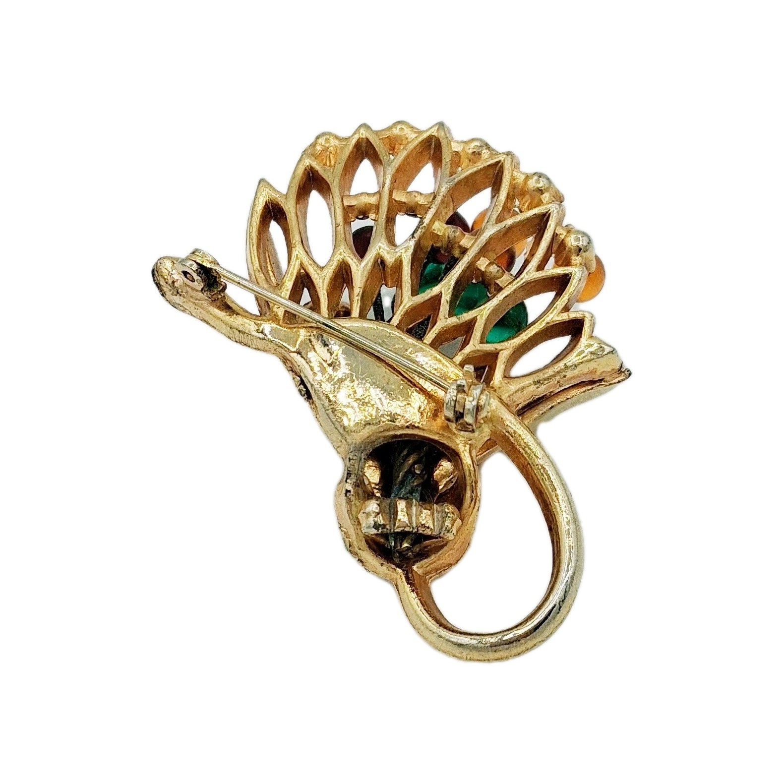 Vtg 1950s Rhinestone Lucite Bead Floral Bouquet Brooch Gold Tone Midcentury Glam