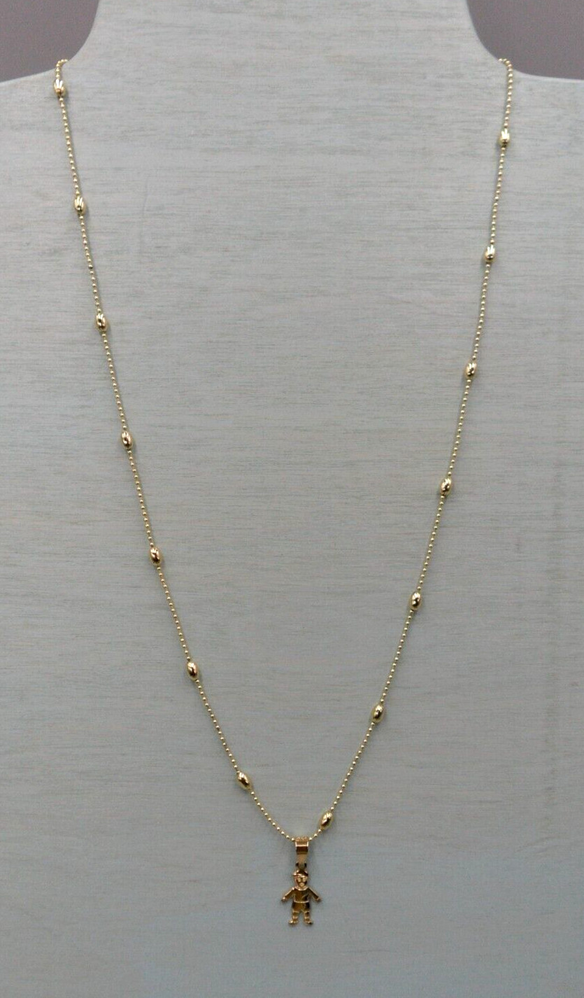 CM Signed Pendant Necklace 1920s Boy Child Figure Charm Station Ball Chain 21″