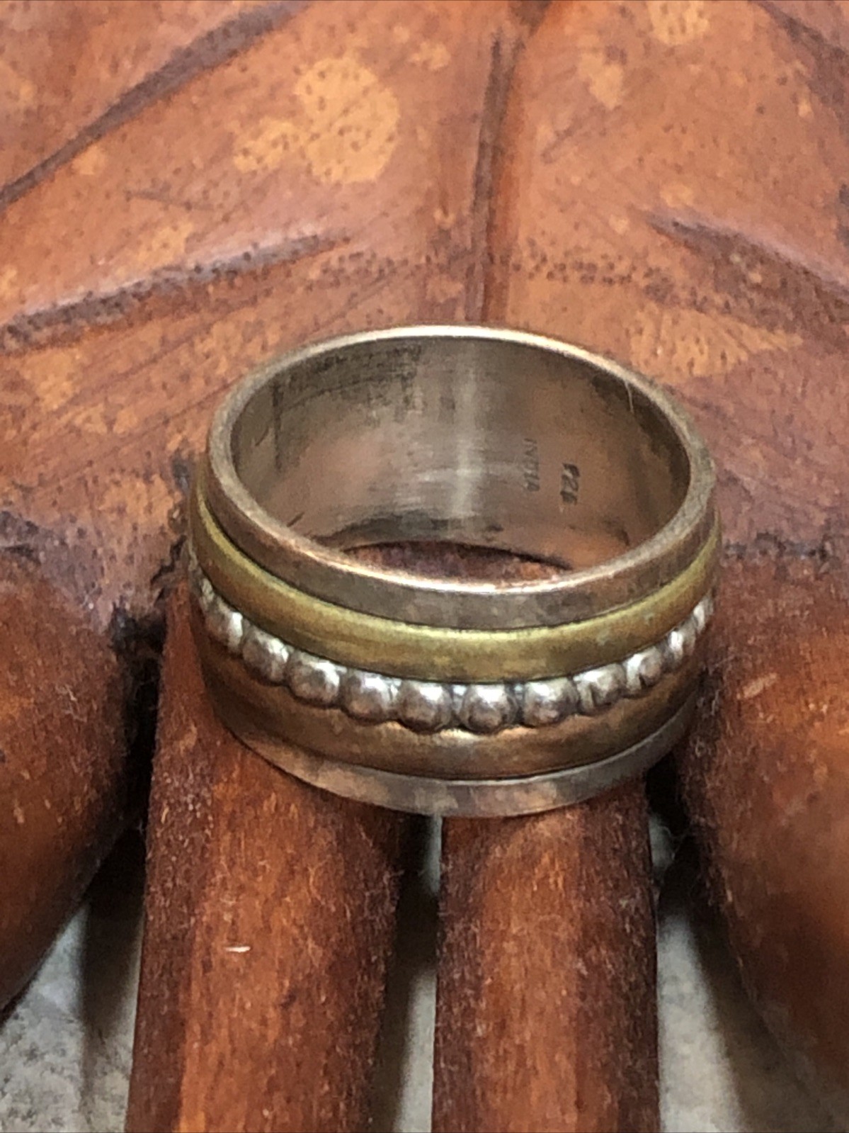 b47. Vintage Sterling Silver Copper Brass Spinner Band Ring Size 6.25-6.5. 5.8g