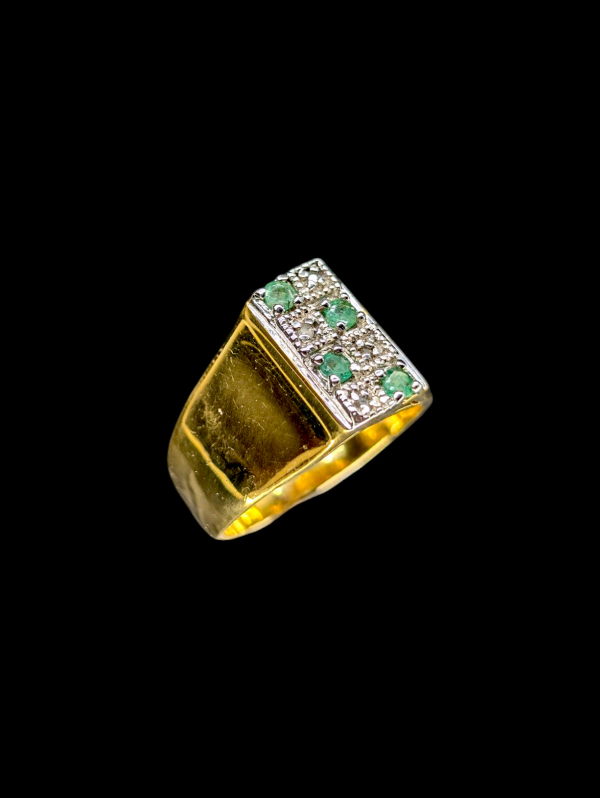 1900s Antique Inspired Earth Mined Genuine Emerald and Diamond Double Row 14k Go