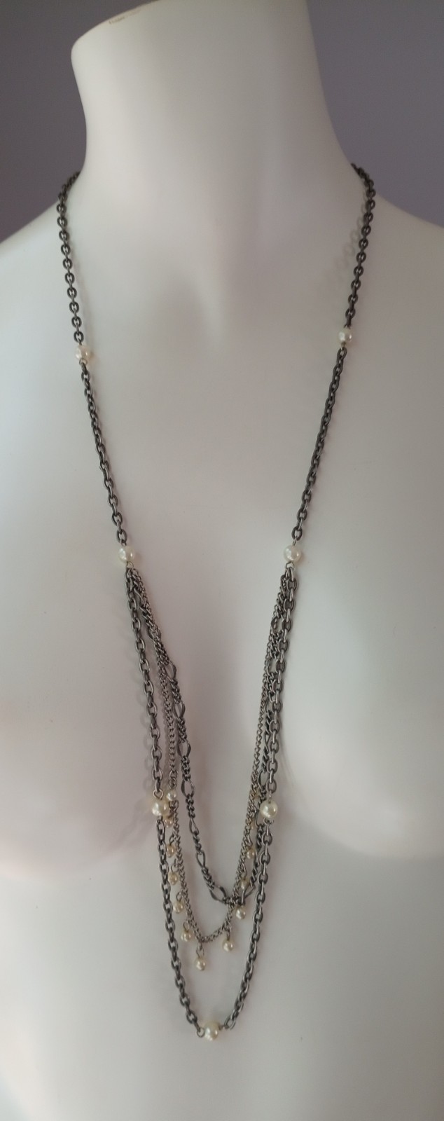 AE Necklace 925 Clasp Only Faux Pearl 3 Non Sterling Chains Swag Drape 32″