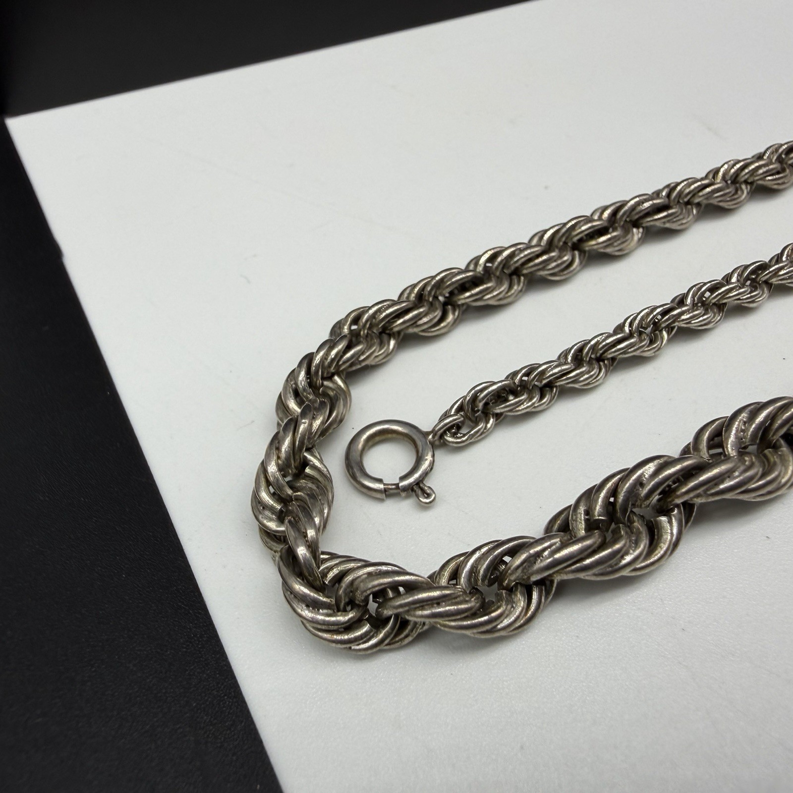 Vintage Chunky Sterling Silver 4.3mm-7.5mm Graduated Rope Chain 19″ Necklace 44g
