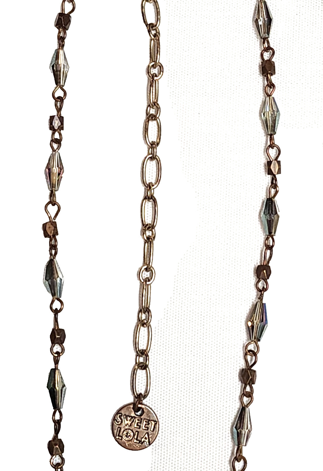 Vintage Sweet Lola Brass Blue Green Beaded Geode Pendant Necklace 17″ Choker