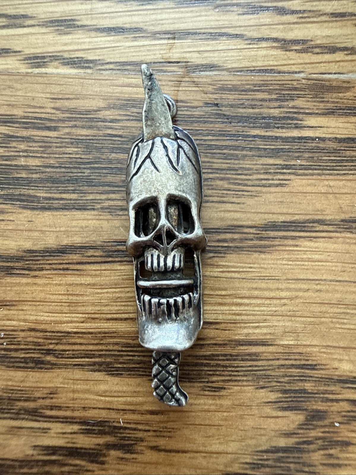 Vintage Silver Tone Long Skull Pendant Dagger Evil Pirate Jewelry Accessory