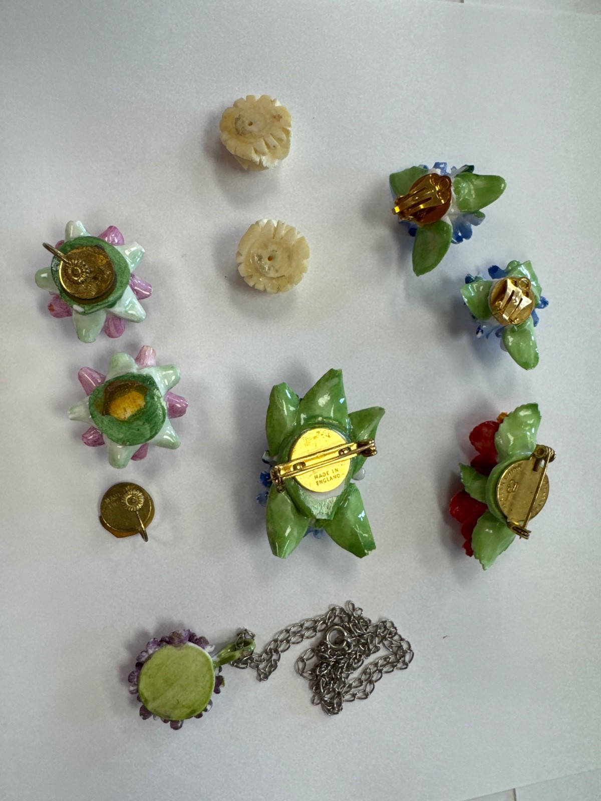 assorted lot of Bone China England Brooch & clip onEarrings