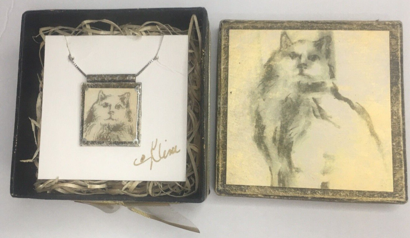 17.5 in Italy Sterling Silver Necklace Cat Print by Diane Kline in Org Gift Box