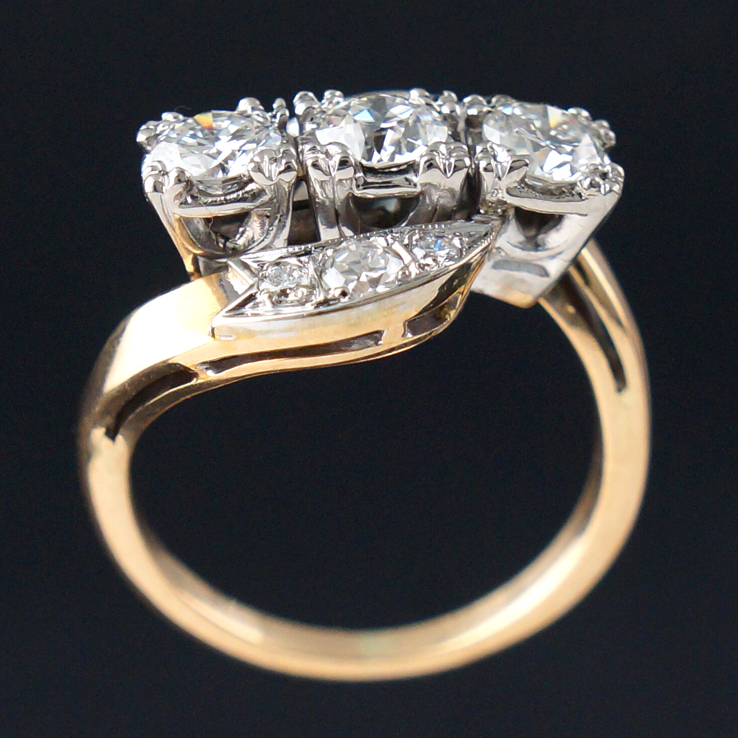 Retro Deco Solid 14K & Platinum, 1.15 Ctw Diamond Wedding Band, Anniversary Ring