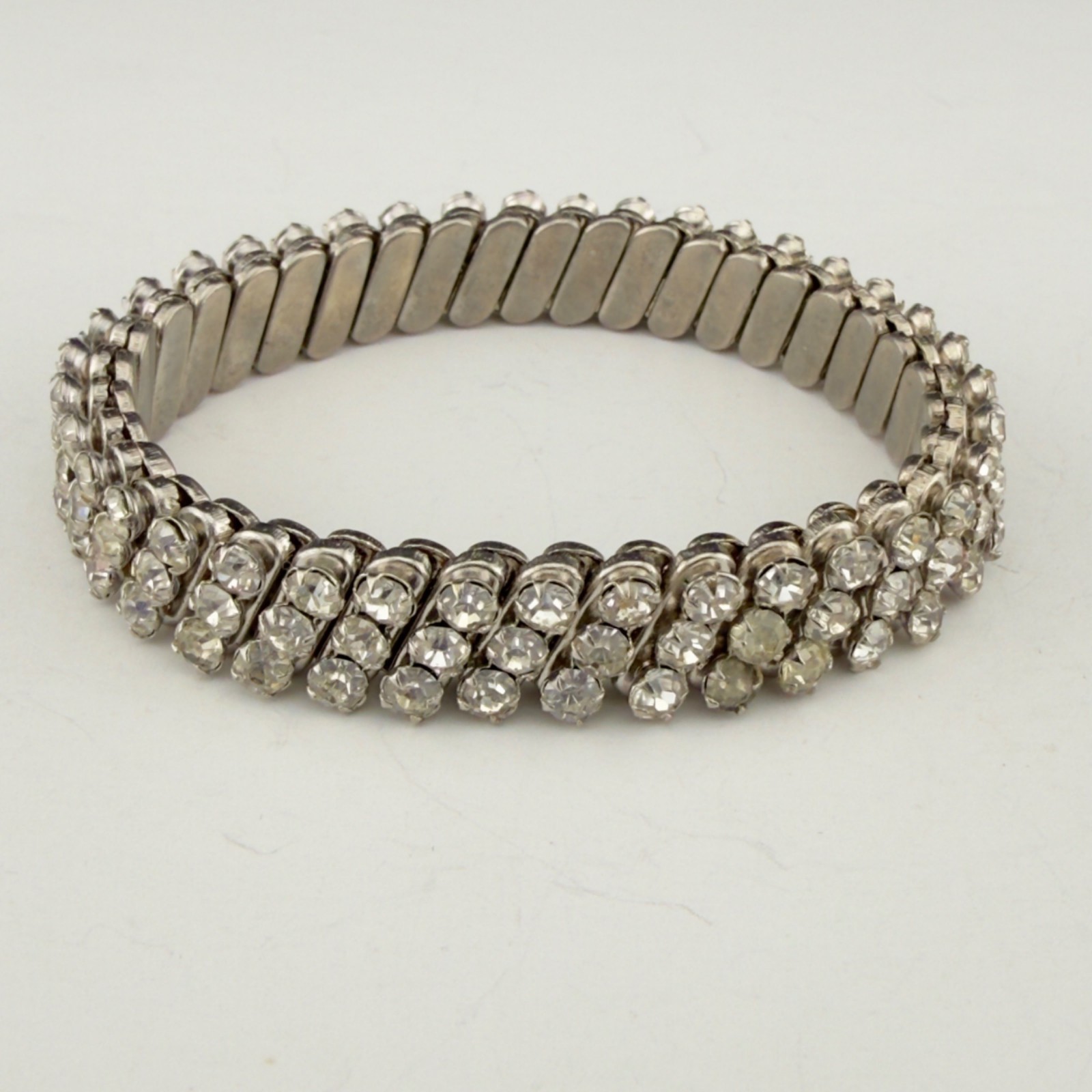 Vintage Rhinestone Expansion Bracelets Set of 2 Stretch Silver/Gold Tone 3 Row