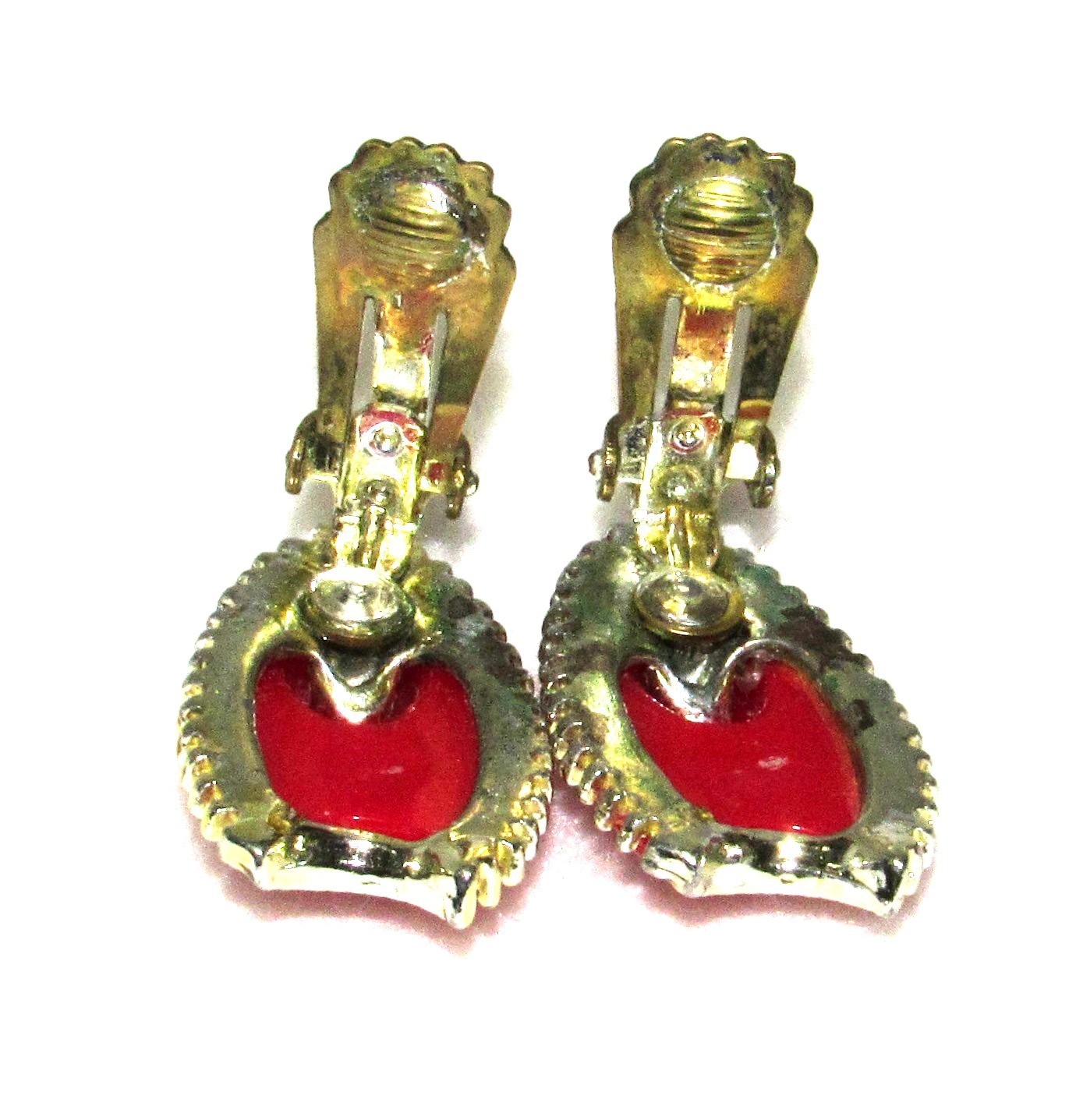 Retro Vintage Red w/Gold Accents Choker Necklace Link Bracelet Clip Earrings Set